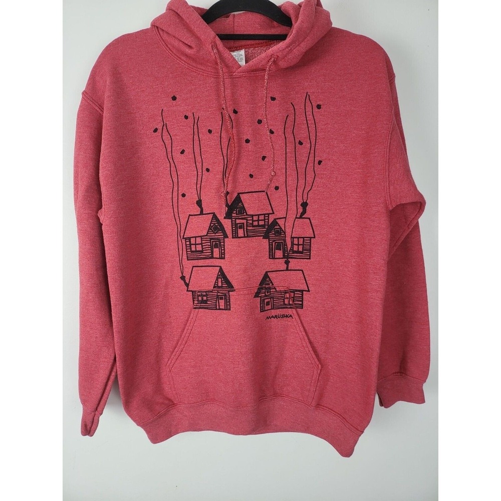 Marushka Hooded Sweatshirt S Womens Red Pullover Long Sleeve Cabin Artsy